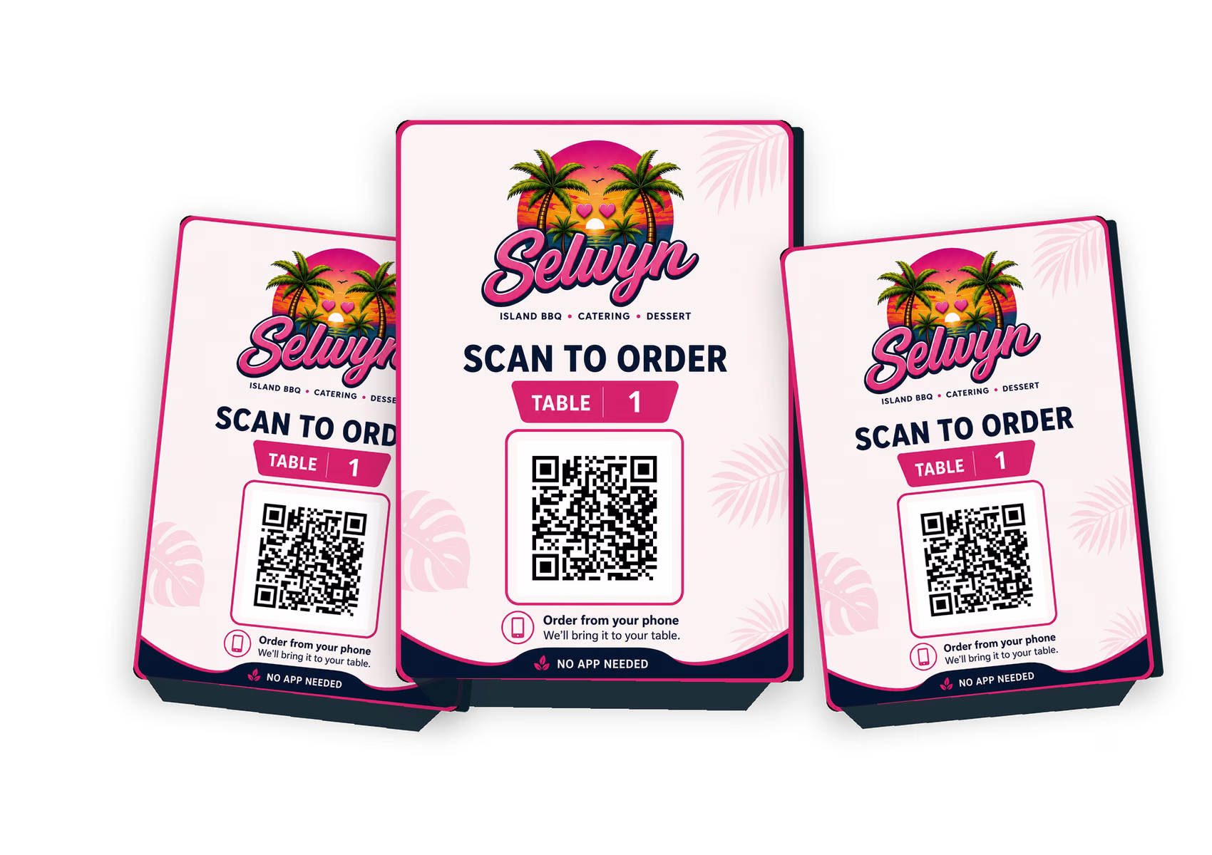 Branded Easy Eats QR table cards designed for a restaurant