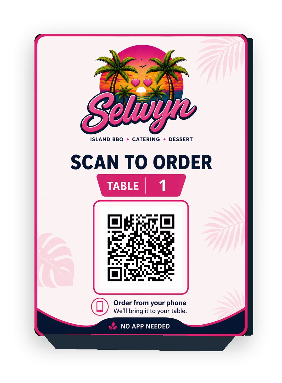 Selwyn Island BBQ branded QR code table ordering card